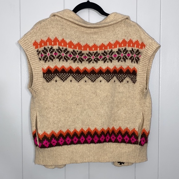 Free People Women’s Cream Chunky Knit Snap Up County Fall Vest Size Small - Picture 8 of 11